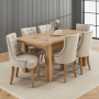 Cheshire Whitewash Oak Extending Dining Table & 6 Natural Fabric Scoop Dining Chair Set