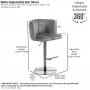 Bella Boutique Blue Velvet Adjustable Bar Stool with Black Base