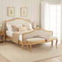 French Chateau Oak 6ft Super King Size Bed with Natural Linen Fabric
