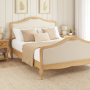 French Chateau Oak 6ft Super King Size Bed with Natural Linen Fabric