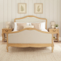 French Chateau Oak 5ft King Size Bed with Natural Linen Fabric
