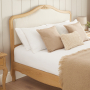 French Chateau Oak 5ft King Size Bed with Natural Linen Fabric