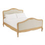 French Chateau Oak 5ft King Size Bed with Natural Linen Fabric