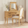 French Chateau Oak Dressing Table Set with Mirror and Chair