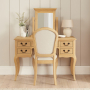 French Chateau Oak Dressing Table Set with Mirror and Chair