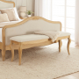 French Chateau Oak Large Bench with Natural Linen Fabric Seat