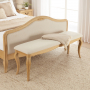 French Chateau Oak Large Bench with Natural Linen Fabric Seat