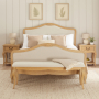 French Chateau Oak Large Bench with Natural Linen Fabric Seat