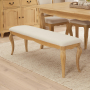 French Chateau Oak Large Bench with Natural Linen Fabric Seat
