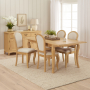 French Chateau Oak Extending Dining Table & 4 qty Linen Fabric Dining Chair Set