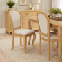 French Chateau Oak Extending Dining Table & 4 qty Linen Fabric Dining Chair Set