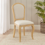 French Chateau Oak Dining Chair with Natural Linen Fabric Seat