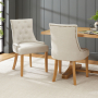 Luxury Natural Linen Fabric Scoop Back Dining Chair – Natural Oak Legs