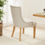 Luxury Natural Linen Fabric Scoop Back Dining Chair – Natural Oak Legs
