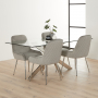 Geo Glass Dining Table with Chrome Legs and 4 Savoy Grey Velvet Chairs