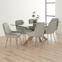 Geo Glass Dining Table with Chrome Legs and 6 Savoy Grey Velvet Chairs