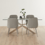 Geo Glass Dining Table with Chrome Legs and 4 Savoy Grey Velvet Chairs