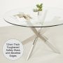 Geo Glass 130cm Round Dining Table with Chrome Legs and 4 Savoy Dark Grey Carver Chairs
