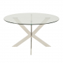 Geo Glass 130cm Round Dining Table with Chrome Legs and 4 Savoy Dark Grey Carver Chairs