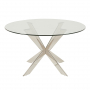 Geo Glass 130cm Round Dining Table with Chrome Legs and 4 Savoy Dark Grey Carver Chairs