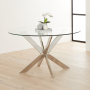 Geo Glass 130cm Round Dining Table with Chrome Legs and 4 Savoy Grey Velvet Chairs