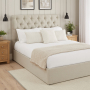 Chesterfield Button 5ft King Size Storage Ottoman Bed - Natural Linen Fabric