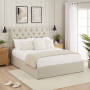 Chesterfield Button 5ft King Size Storage Ottoman Bed - Natural Linen Fabric
