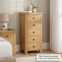 Marbury Oak 5 Drawer Tallboy Narrow Chest