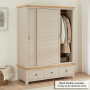 Marbury Putty Grey Painted Large Double Wardrobe with 2 Sliding Doors & 3 Drawers