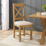 Cotswold Rustic Smoked Oak Cross Back Dining Chair with Natural Fabric Seat