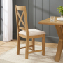 Cotswold Rustic Smoked Oak Cross Back Dining Chair with Natural Fabric Seat