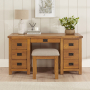 Rustic Oak Double Pedestal Dressing Table and Stool Set