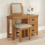 Rustic Oak Pedestal Dressing Table Mirror and Stool Set