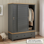 Marbury Slate Grey Painted Large Double Wardrobe with 2 Sliding Doors & 3 Drawers