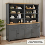 Marbury Slate Grey Painted Extra Large 4 Door Sideboard with Grand Bookcase Dresser Top