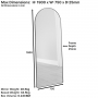 Chic Arched Full Length Floor Standing Large Black Metal Leaner Mirror – 190cm x 75cm