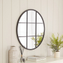 Industrial Medium Round Black Metal Window Wall Mirror – Dia 80cm