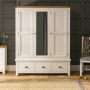 Cheshire Cream Painted Triple 3 Door Mirrored Wardrobe with 3 Drawers