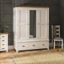 Cheshire Cream Painted Triple 3 Door Mirrored Wardrobe with 3 Drawers