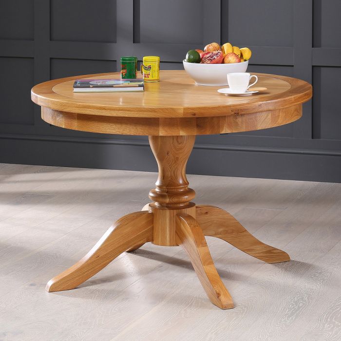 Solid Oak Round 4 Seater Dining Table, Round Wood Dining Table Pedestal Base