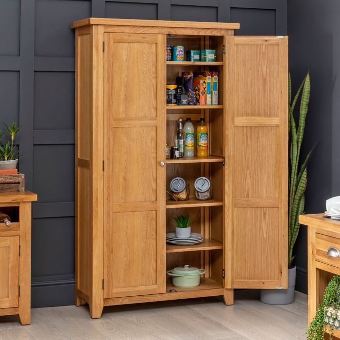 Cheshire Oak Double Shaker Kitchen, Tall Double Door Pantry Cabinet