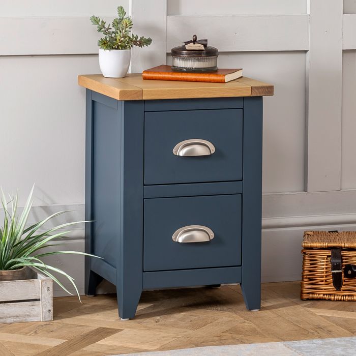 Fresh navy blue bedside table Westbury Blue Painted Slim 2 Drawer Bedside Table The Furniture Market