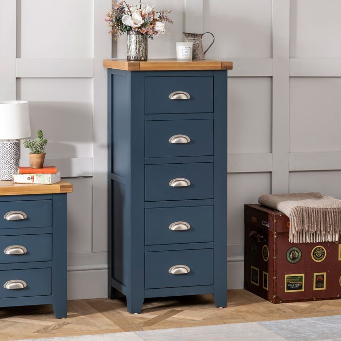 Westbury Blue Painted 5 Drawer Tallboy 