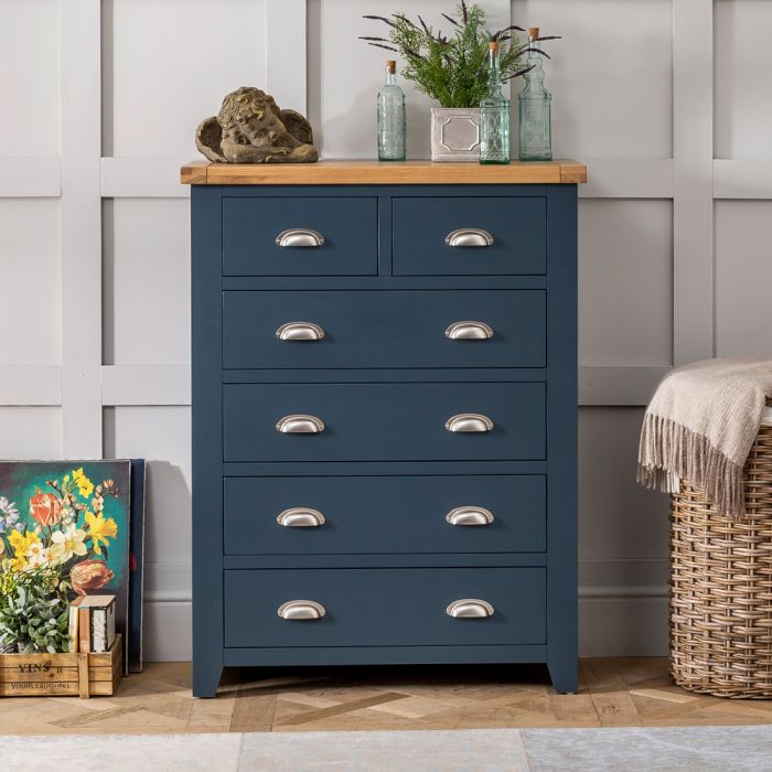 Westbury Blue Tall Painted 2 Over 4 Drawer Chest Of Drawers The Furniture Market