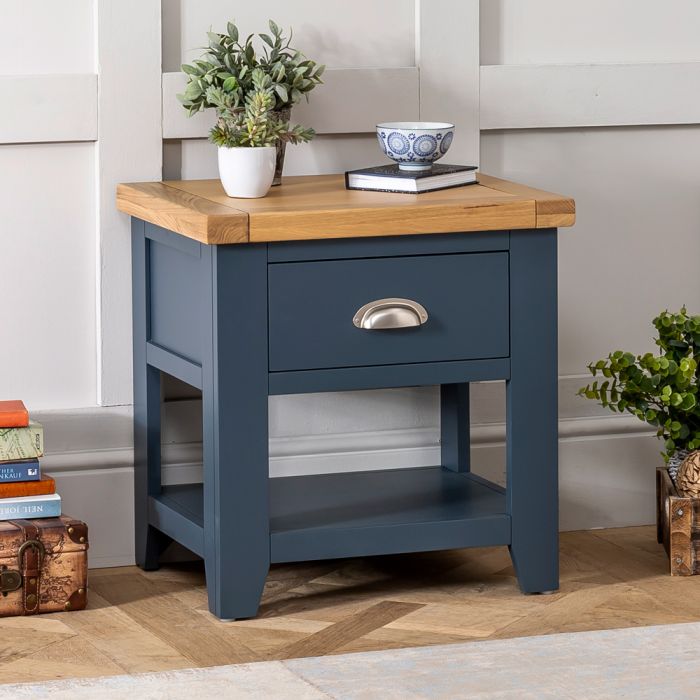 Westbury Blue Painted 1 Drawer Lamp, Lamp End Tables
