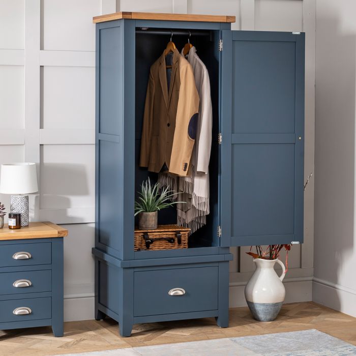 Westbury Blue Painted Single 1 Door Wardrobe With 1 Drawer The