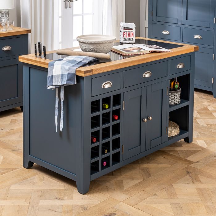 Westbury Blue Painted Large Kitchen Island With Black Granite Top The Furniture Market