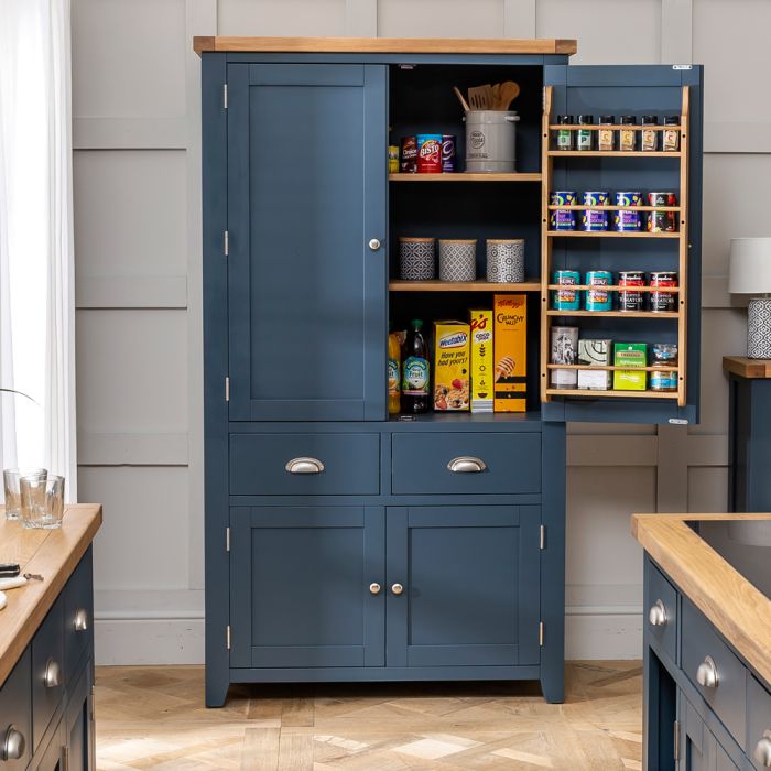 Westbury Blue Painted Large Kitchen, Freestanding Pantry Cabinet