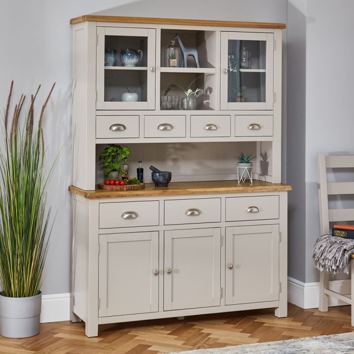 Cotswold Grey Painted Large Glazed Dresser Sideboard The Furniture Market