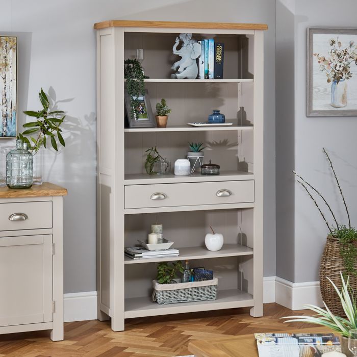 Cotswold Grey Painted Tall Large Bookcase with Drawer The Furniture